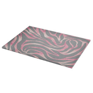 Planche À Découper Elegant Rose Gold Glitter Zebra Gray Animal Print