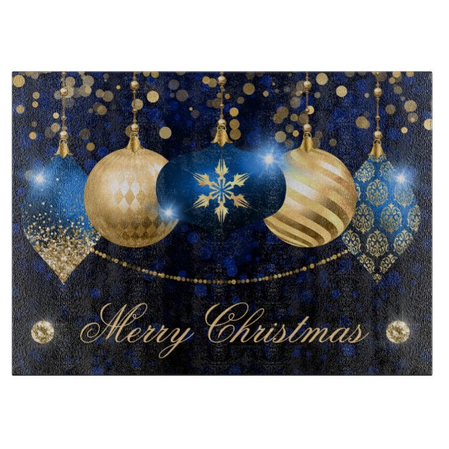 Planche À Découper Élégant Royal Blue & Gold Winter Baubles Noël (Devant)