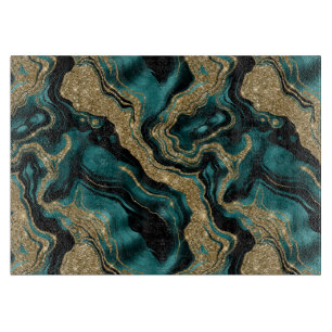 Planche À Découper Élégant Turquoise et Parties scintillant or Motif 