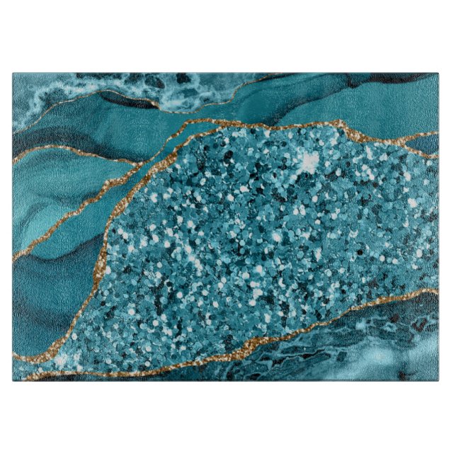 Planche À Découper Elégant Turquoise et Parties scintillant or Ocean  (Devant)