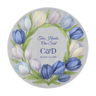 Planche À Découper Elégante aquarelle Tulipe Mariage de couronne bleu