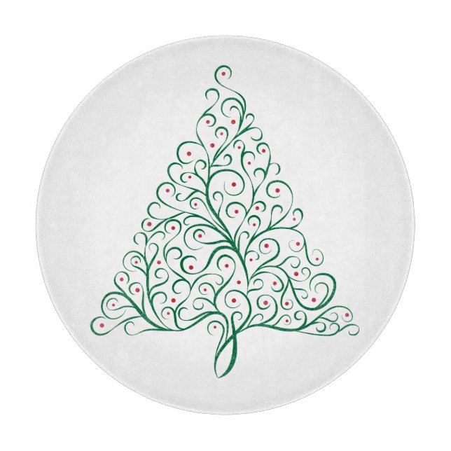 Planche À Découper Élégante calligraphie rouge et verte Arbre de Noël (Devant)