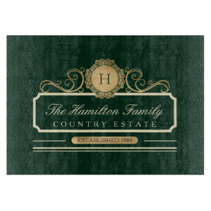 Planche À Découper Élégante maison familiale Monogramme Héritage Vert