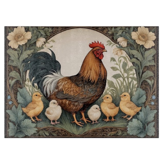 Planche À Découper Élégante Mère Hen Avec Poussins (Devant)