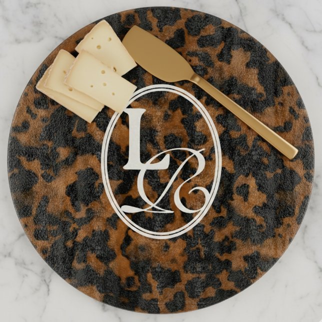 Planche À Découper Élégante typographie Monogram Tortoise Shell (Add a touch of chic charm with this Elegant Typography Monogram Tortoise Shell Cutting Board!)