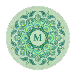 Planche À Découper Élégantes teintes de vert Mandala Flourish Monogra