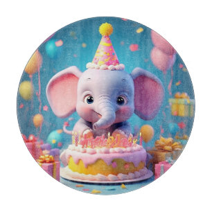 Planche À Découper Éléphant de dessin animé adorable célébrant un ann