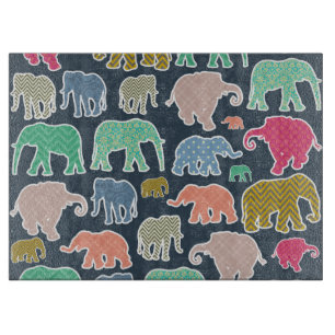 Planche À Découper Eléphants Colorés, Motif Des Eléphants, Zigzag