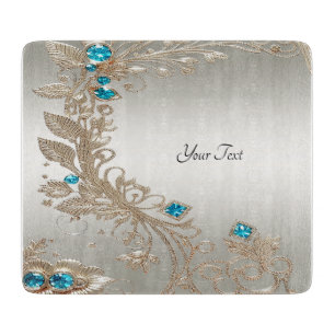 Planche À Découper Embellising Gold Blue Stones Cutting Board