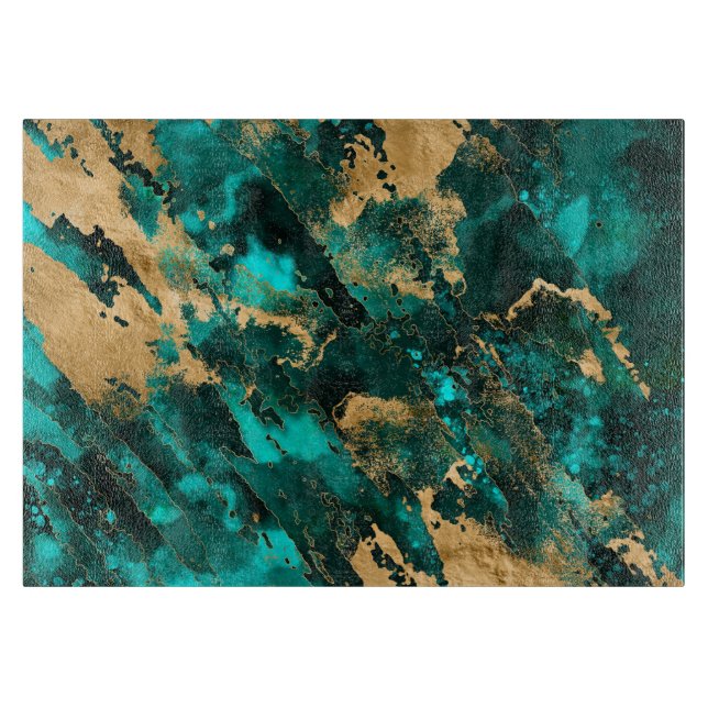 Planche À Découper Emerald Green et Gold abstrait (Devant)