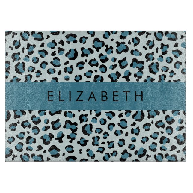 Planche À Découper Empreinte de léopard, Spots, Leopard Bleu, Votre N (Devant)