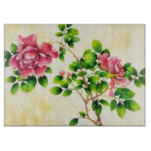 Planche à découper en verre artistique de roses de