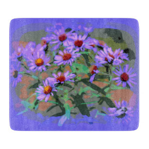 planche à découper en verre asters violets
