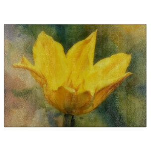 Planche à découper en verre avec art floral de tul