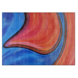 Planche à découper en verre d'art abstrait bleu or