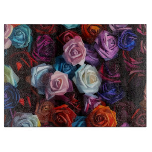 Planche à découper en verre d'art Roses colorées