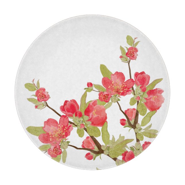 Planche à découper en verre en fleurs d'arbre rose (Devant)