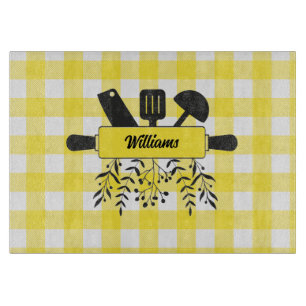 Planche à découper en verre Gourmet Gingham jaune