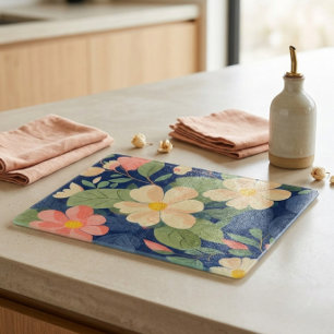 Planche à découper en verre Navy Floral Botanique 