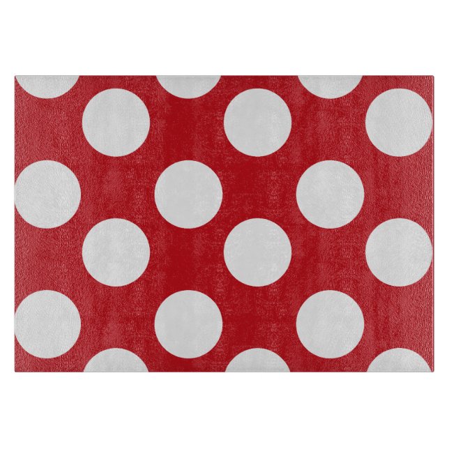 Planche à découper en verre Polka rouge et blanc (Devant)