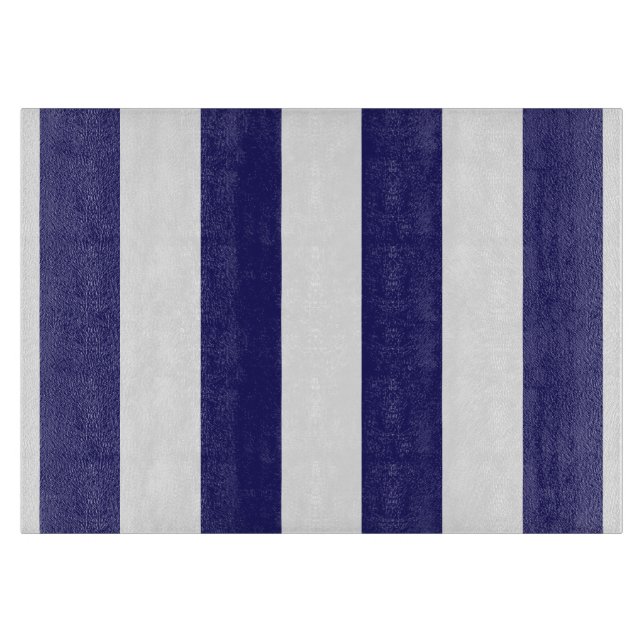 Planche à découper en verre rayé bleu et blanc (Devant)