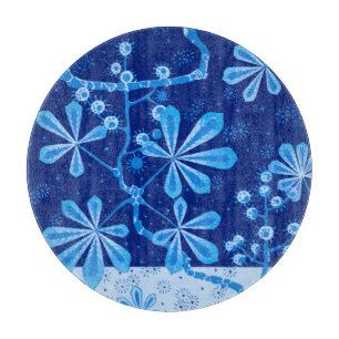 Planche à découper en verre rond de la fleur d'azu