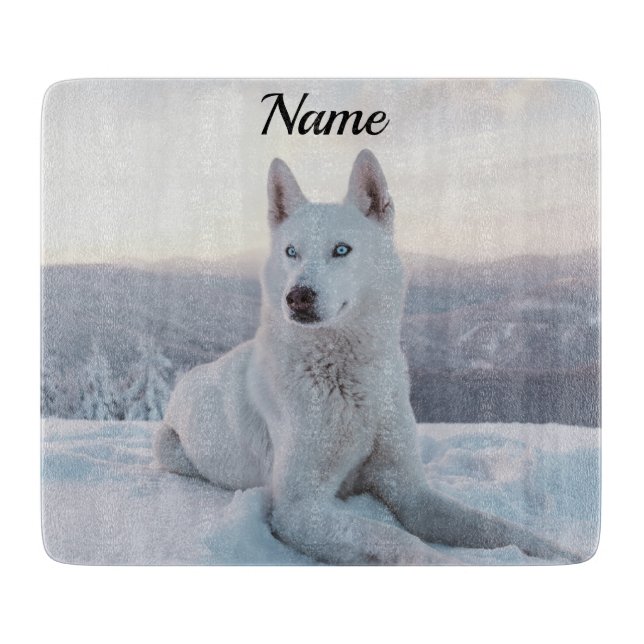 Planche À Découper Enchanter White Husky Dog dans la neige (Devant)
