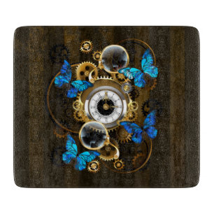 Planche À Découper Engrenages à vapeur et papillons bleus