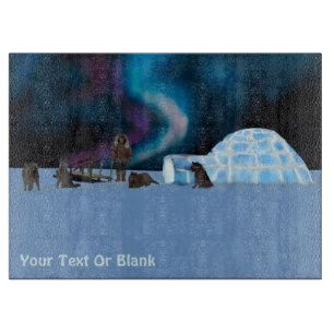 Planche À Découper Équipe D'Hommes, D'Igloo Et De Chiens Inuit