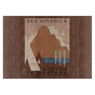 Planche À Découper État du Montana : Tribus indiennes, Montagnes, Pra