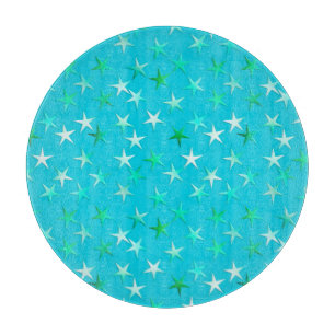 Planche À Découper étoiles satinées, vert pâle et bleu sur turquoise