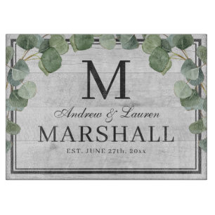 Planche À Découper Eucalyptus Vert Blanc Bois Couple Mariage Cadeau
