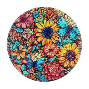 Planche À Découper Explosion florale vibrante par Doodle