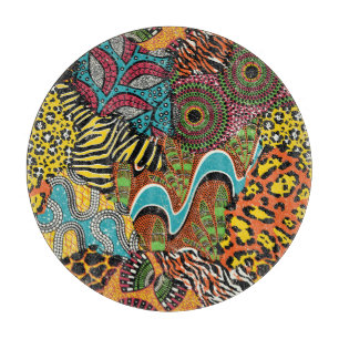 Planche À Découper Fabric africain : Patchwork d'animaux sauvages.