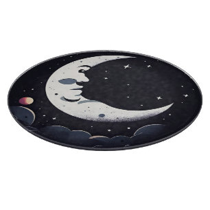 Planche À Découper Face de lune brillante dans le ciel sombre