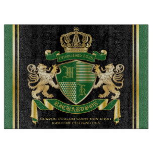 Planche À Découper Faites votre propre blason Green Gold Lion Emblem