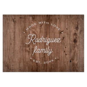 Planche À Découper Famille personnalisée et faux bois année de fondat