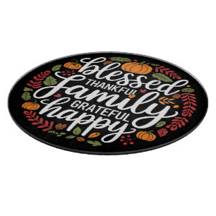 Planche À Découper Famille Reconnaissante Bénie Dîner de Thanksgiving
