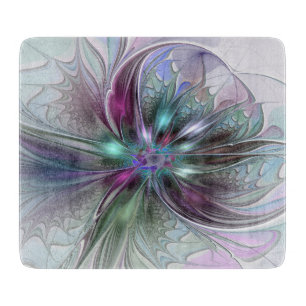 Planche À Découper Fantaisie Abstraite Moderne Fleur Fractale Colorée