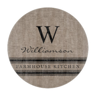Planche À Découper Farmhouse Style Burlap Nom de famille monogramme 