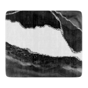 Planche À Découper Faux Marbré Agate noir blanc pierre moderne à la