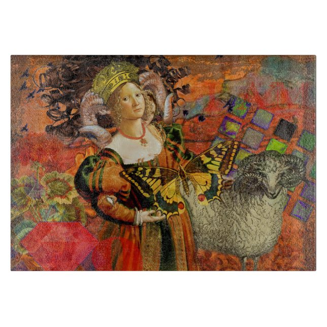 Planche À Découper Femme Bélier Orange : Collage d'art antique gothiq (Devant)