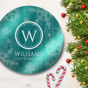 Planche À Découper Festif Blue Foil Snowflakes Monogramme Nom