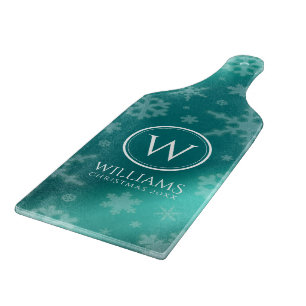 Planche À Découper Festif Blue Foil Snowflakes Monogramme Nom