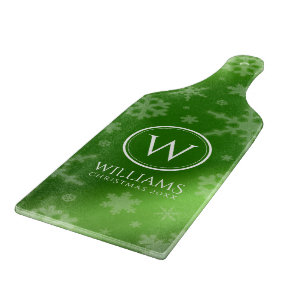 Planche À Découper Festif Green Foil Snowflakes Nom du monogramme