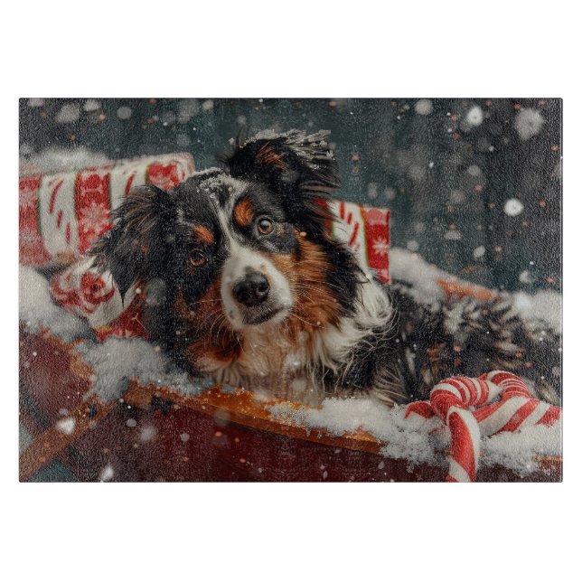 Planche À Découper Festival de Noël des chiens bergers australiens (Devant)