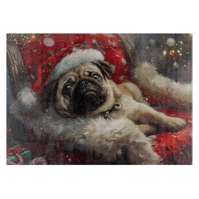 Planche À Découper Festive de Noël de chien carlin (Devant)