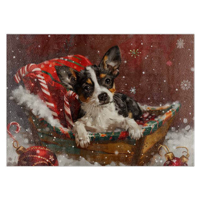Planche À Découper Festive de Noël de chien de Rat Terrier (Devant)