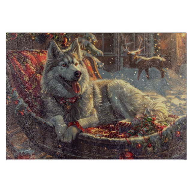 Planche À Découper Festive de Noël de chien laphund finlandais (Devant)