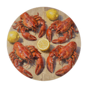 Planche À Découper Fête de homard bouilli frais au citron sur journal